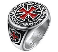 FaithHeart Stainless Steel Jerusalem Crusader Rings Engraved Mens Stainless Steel Templar Knights Cross Band Talisman Amulet Accessories Size Y