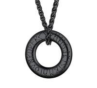 FaithHeart Stainless Steel Viking Pendant Necklace for Man, Black Circle Viking Letter Runes Charm Strong Link Chain 22"+2" inches, Norse Gifts for Father Dad
