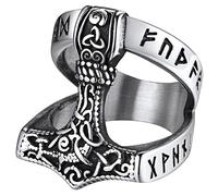 FaithHeart Stainless Steel Vikings Ring for Male Norse Runic Mjolnir Band High Polishing Boys Punk Rings Size Z+3 Viking Gifts for Birthday Baptism Christmas