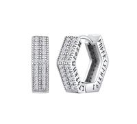 FaithHeart Sterling Silver CZ Earrings for Ladies, Viking Style Nordic Runes Hexagon Ear Hoops, Dainty Silver Hoop Earrings for Mum Daughters