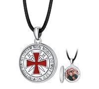 FaithHeart Sterling Silver Knights Templar Lockets, Personalised Photo Locket Necklace for Men, 2mm Braided Leather Cord Necklace 16-30" inches