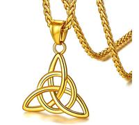 FaithHeart Triquetra Necklace Jewellery Womens Elegant Celtic Knot Pendant Viking Jewelry Charm Protective Amulet Stainless Steel Gold Necklaces with Durable Wheat Chain Irish Gift for Wedding