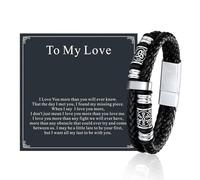 FaithHeart Viking Bracelet for Men, Mens Double-Row Braided Leather Bracelets with Stainless Steel Clasp Viking Compass Bangle Wristband Vintage Norse Mythology Jewelry Gifts for Men with Box, 8.3