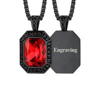 FaithHeart Viking Gemstone Necklaces, Nordic Runes Onyx/Ruby/Emerald/Sapphire Dog Tag Necklace Stainless Steel/Black, Norse Mythology Gifts for Men Dad