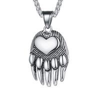 FaithHeart Viking Norse Pendant for Women Silver Bear Paw Necklace Mythology Jewellery Stainless Steel Sturdy Chain with Heart Charm Nordic Accessories Amulet Gifts for Mom