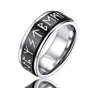 FaithHeart Viking Runes Ring Rotatable Spinner Rings for Male Stainless Steel Black Ring Size S Norse Mythology Gifts