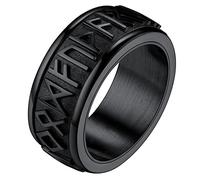 FaithHeart Viking Runes Spinner Ring for Men Punk Biker Band Solid Stainless Steel Black Fidget Ring s for Anxiety Size S