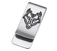 FaithHeart Vintage Money Clip for Father, Classic Slim Cash Credit Card Accessories Nordic Wolf Collections, 2cm Wide Stainless Steel Wallets for Couples Partners