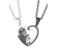 FaithHeart Yin Yang Necklace, Personalized Engraving Stainless Steel/18K Gold Plated Puzzle Pendant Jewelry for Couples with Adjustable Rolo Chain Black