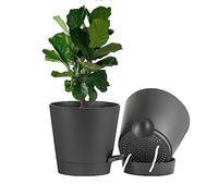 FaithLand 2-Pack 9 Inch Planter Pots for Indoor Outdoor Plants, Self Watering Flower Pots with Deep Reservoir, Black …