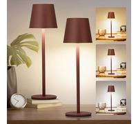 Faithorse Rechargeable Lamp Cordless Table Lamp, 2 Pack Battery Operated Lamps 5200mAh IP54 Waterproof Wireless Lamp with 3-Color Modes Touch Control Night Light for Bedroom(Rust Red)