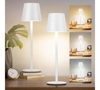 Faithorse Rechargeable Lamp Cordless Table Lamp, 2 Pack Battery Operated Lamps 5200mAh IP54 Waterproof Wireless Lamp with 3-Color Modes Touch Control Night Light for Bedroom(White)