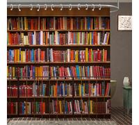Faitove Library Bookshelf Shower Curtain Vintage Educational Bookcase Shower Curtain Readable Books Fabric Polyester Waterproof Bathroom Decor for School with Hooks 72" x 72"