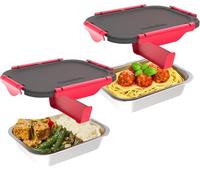 Faitron Inner Dish Set of 2, leak-proof stainless steel bowls with divider (925 ml), transport lid, temperature-stable up to 200 °C, suitable for HeatsBox Style and Style+, WFH10, Stainless Steel Look