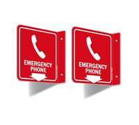 Faittoo Emergency Phone Sign, 2 Pack Emergency Phone with Down Arrow - 6 x 6 Inches Acrylic Plastic, 2 Pre-Drilled Holes, Includes Matching Screws, Use for Home Office/Business