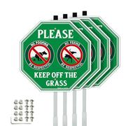 Faittoo No Peeing No Pooping Dog Sign with 36" Stake for yard, Keep off The Grass Sign, 4-Pack 12"x12" Aluminum, Reflective, Fade Resistant, 2 pre-drilled holes, Includes Matching Screws & Wrench