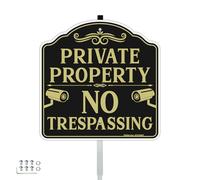 Faittoo No Trespassing Sign Private Property with 42" Stake, 12"x12" Rust Free Heavy Aluminum, Reflective, Fade Resistant, 2 pre-drilled holes, Includes Matching Screws & Wrench