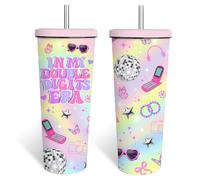 FAIVHSO 10 Year Old Birthday Gifts, 24 oz Insulated Tumbler with Straw, Stainless Steel Water Bottle, Coffee Cups Travel Mug for Women Her, Christmas Gifts