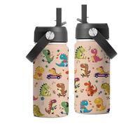 FAIVHSO 16 oz Water Bottle with Straw Lid, Stainless Steel Insulated Tumbler, Cute Dinosaurs Water Bottles for Birthday Christmas, Dinosaurs Lovers Gifts