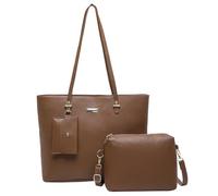 Faja Fashion Women's 3PC Handbag Set Large Capacity Crossbody Shoulder Bag PU Leather Wallet Work Bag Handbag Set, Braun