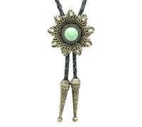 Faja Sunshape Stone Cowboy Bolo Tie Western Braided Faux Leather Rope Neck Tie Jewelry Shirt Chain Necklace, 黄色