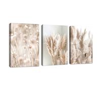 FajerminArt 3 Panels Boho Canvas Wall Art Set Modern Beige Reeds Pampas Plants Pictures Painting on Canvas Prints for Living Room Bedroom Office Wall Decoration Stretched On Frame 40x60cmx3Pcs