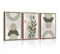 FajerminArt 3 Pcs Boho Green Framed Canvas Wall Art, Aesthetic Geometric Lines Wall Pictures Nordic Minimalist Poster Picture Paintings Home Decor for Bedroom Living Room Office Hallway 30x40cmx3 Pcs