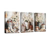 FajerminArt 3 Pcs Rustic Daisy Flowers Canvas Wall Art, Vintage White Floral Wall Painting Retro Farmhouse Botanical Wall Pictures Poster Art Prints Decor for Bedroom Living Room Office 30x40cmx3