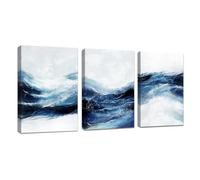 FajerminArt 3Pcs Dark Blue Modern Living Room Painting Framed Abstract Blue White Canvas Wall Art Pictures Printing Canvas Artwork Wall Decor for Bedroom Bathroom Office Ready to Hang 30x40cmx3 Pcs