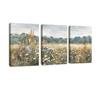 FajerminArt 3Pcs Vintage Wildflower Landscape Canvas Wall Art Prints, Retro Fields Floral Wall Pictures Classic Nature Wilderness Farmhouse Canvas Painting Home Decor for Bedroom Living Room 30X40cmX3