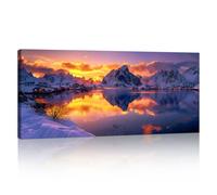 FajerminArt Large Framed Canvas Wall Art, Sunset Over Snowy Mountains Pattern, Landscape Nature Scene, Ready To Hang, Living Room Decor, 120x50cm
