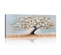 FajerminArt Large Framed Canvas Wall Art White Gold Floral Blossom Cherry Tree Abstract Floral Pictures Painting on Canvas Print Poster for Living Room Bedroom Ready To Hang 20" x 48"/ 120cm x 50cm