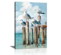FajerminArt Seagull Landscape Canvas Wall Art Prints, Framed Blue Seabirds at Rest Wall Painting Nature Birds Printed Poster Pictures on Canvas Wall Decor for Living Room Bedroom Church Prayer 30×40cm