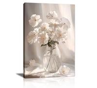 FajerminArt White Flowers Blooming in the Sun Framed Canvas Wall Art, Elegant White Floral Pictures Printed Poster Painting on Canvas Wall Decor for Bedroom Living Room Bathroom Ready to Hang 30×40cm