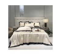FAJNUZI2024 Double Duvet Set 4 Piece Luxury Satin Comforter Set Solid Color Summer Soft Cooling Glossy Quilt Set Bed Covers(Beige,180x220cm)