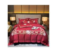 FAJNUZI2024 Double Duvet Set 4Pcs Floral Embroidery Duvet Cover Set European Palace Style Quilt Cover Flat/Fitted Bed Sheet Pillowcase Bed Covers(Red,Queen 200X230cm 4pcs)