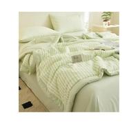 FAJNUZI2024 Double Duvet Set Japanese Style Striped Summer Quilt 1 Piece Lightweight Breathable Washed Cotton Air Conditioner Quilt Bed Covers(Light green,180x200cm)