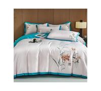 FAJNUZI2024 Double Duvet Set Luxury Chinese Style Flowers Embroidery Bedding Set Soft Breathable 600TC Egyptian Cotton Duvet Cover Set 4 Pcs Bed Covers(Blue,King 220X240cm 4pcs)