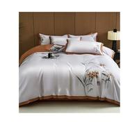 FAJNUZI2024 Double Duvet Set Luxury Chinese Style Flowers Embroidery Bedding Set Soft Breathable 600TC Egyptian Cotton Duvet Cover Set 4 Pcs Bed Covers(Orange,King 220X240cm 4pcs)