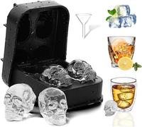 FaJoek 4-Hole Silicone Ice Cube Tray with Lid, Large Round Ice Ball Mould, 3D Skull Design, BPA Free, 1 Piece