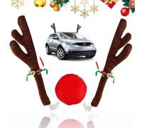 FaJoek Christmas Car Reindeer Antlers and Red Nose Set, Universal Fit for Car, SUV, Truck, Van, Bus, Car Decoration Christmas, Classic, Plush + PP Cotton, Dark Brown