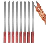 FaJoek Kebab Skewers, Pack of 8, Reusable 40 cm, Adana Skewers with Wooden Handle, Flat Kebab Skewers, Stainless Steel, Skewers Grill for Meat, Vegetables, Meat Skewers, Barbecue Accessories