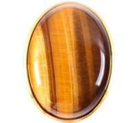 FAJOS Natural Stone Oval Bead Gold Tiger Eye Ring, Anniversary, Unisex, Ring
