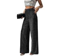 Fakanhui Women's Velvet Glint Striped Pants Fall Thick Wide Leg Trouser Shiny Sparkle Glitter Party Clubwear, Black, XL