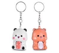 Fakcrkun 2Pcs Bubu and Dudu Anime Keychain, Light Up Kawaii Keychain for Boyfriend Girlfriend Couples Valentine's Day Gifts, Cute Cartoon Keyring for Bag, Purse, Car Keys