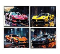 Fakcrkun 4 Pcs Car Posters, Car Wall Art, Supercar Wall Art Prints, Classic Supercar Prints for Boys Mens Birthday, Office, Bedroom, Living Room Aesthetics Decor (Unframed 8x12 Inch)