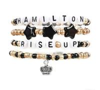 Fakcrkun 4 PCS Hamilton Musical Bracelet Set, Elegant Hamilton Merch, Gifts for Music Lovers, Black Gold Wristband with Card, Accessories for Concert, Theater Fans