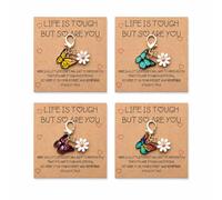 Fakcrkun 4PCS Butterfly Pocket Hug Keyring, Life is Tough But So Are You Little Reminders Keyring, Thinking of You Gift with Inspirational Card for Family Friends Colleague Boss