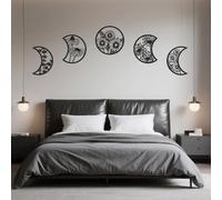 Fakcrkun 5 Pcs Wood Moon Phases Wall Hanging Decor, Boho Floral Moon Art Room Ornaments, Hollow Geometric Sculpture Ornament for Home Living Room Bedroom Kitchen Restroom Hallway Office