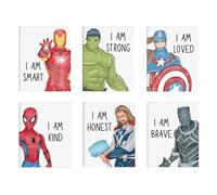 Fakcrkun 6 Pcs Superhero Posters, Canvas Motivational Wall Art, Positive Affirmation Prints with Hulk, Spiderman, Educational Wall Decor for Boys Room, Playroom Decor, 7.8x11.8inch